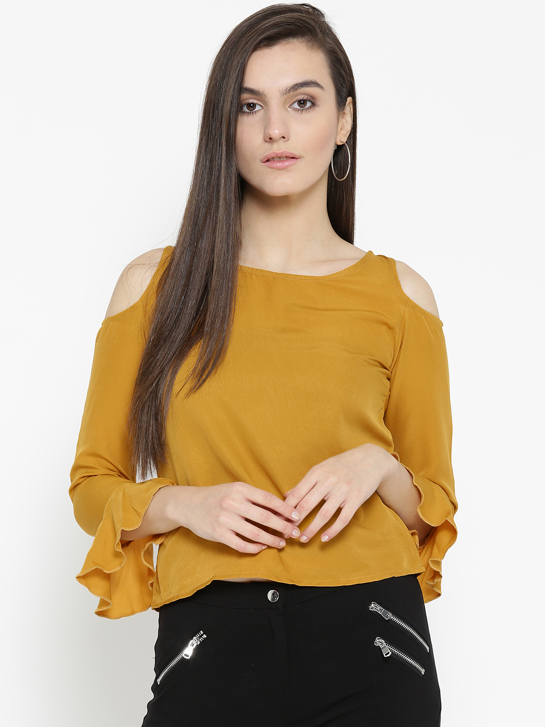 Women Mustard Yellow Solid Cold 